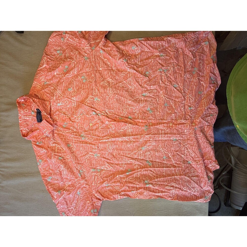 Vineyard Vines Shirt Mens 3XLT Orange Tropical Map Short Sleeve Button Front